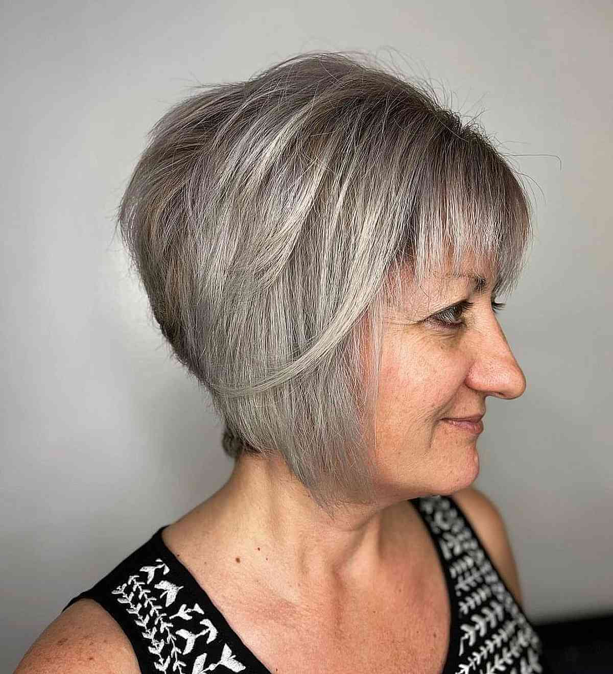 Silver Tapered Stacked Bob with Layers