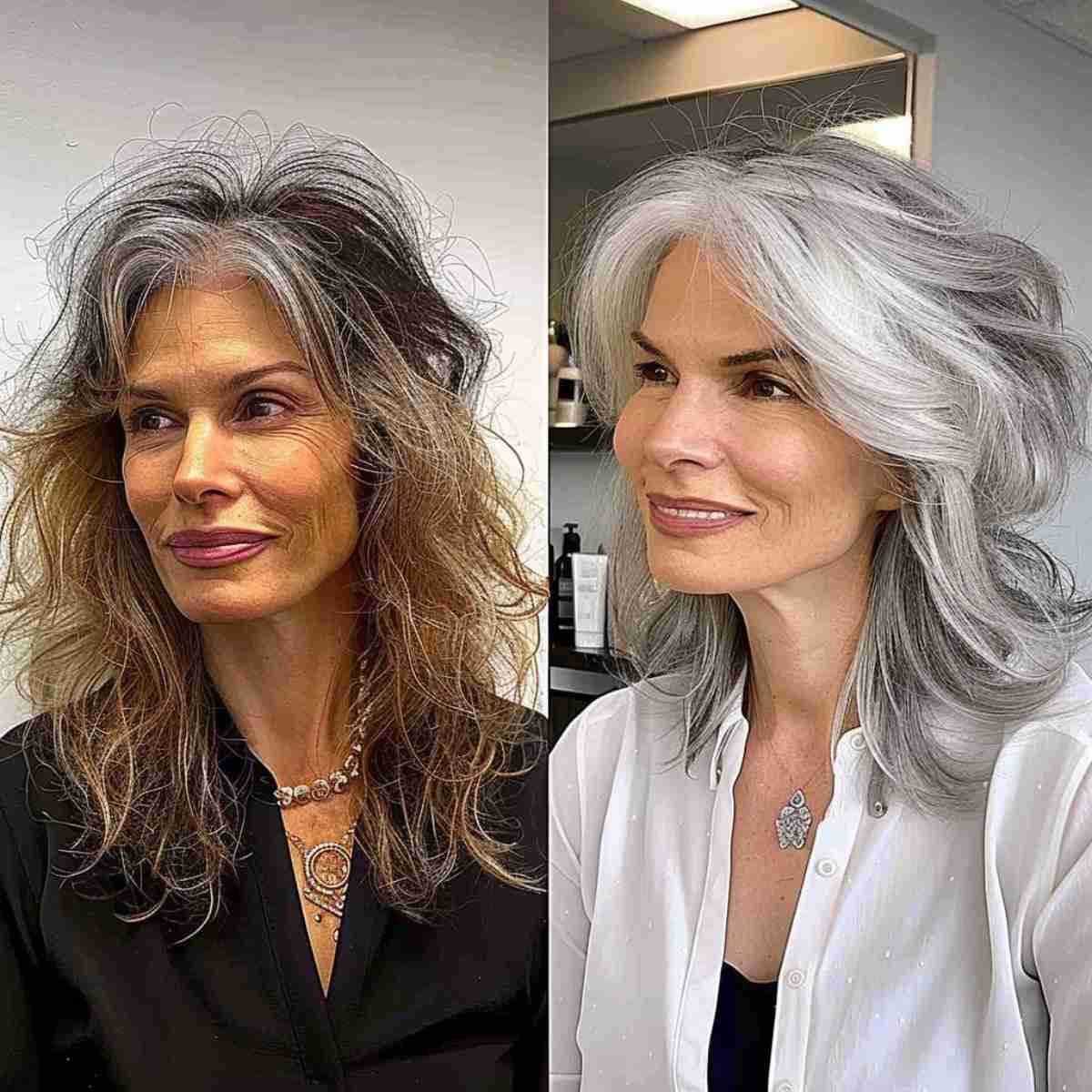 Silver Thin Blowout for Older Women with Thin Hair