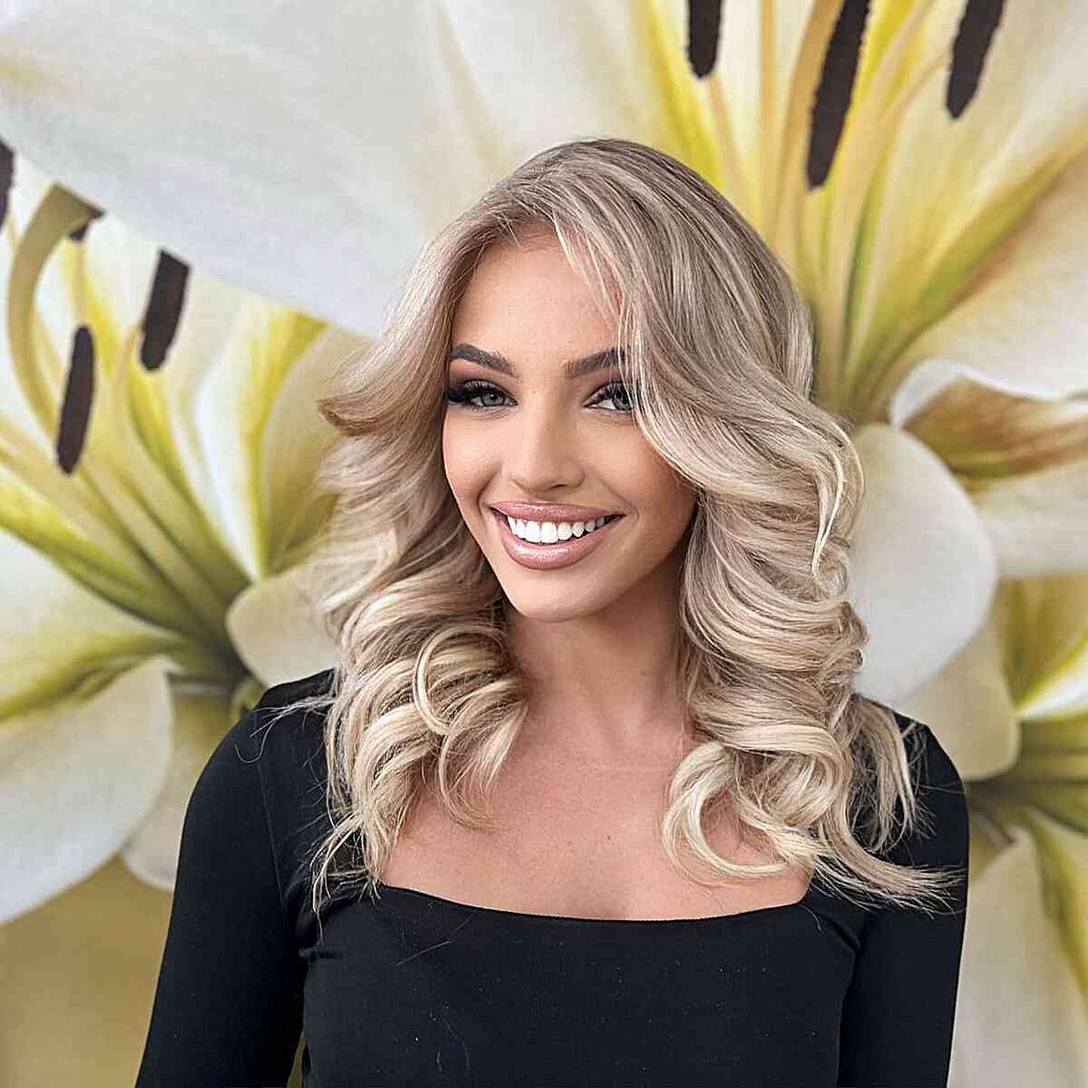 Simple Big Barrel Curls on Mid-Length Hair for women with an elegant style