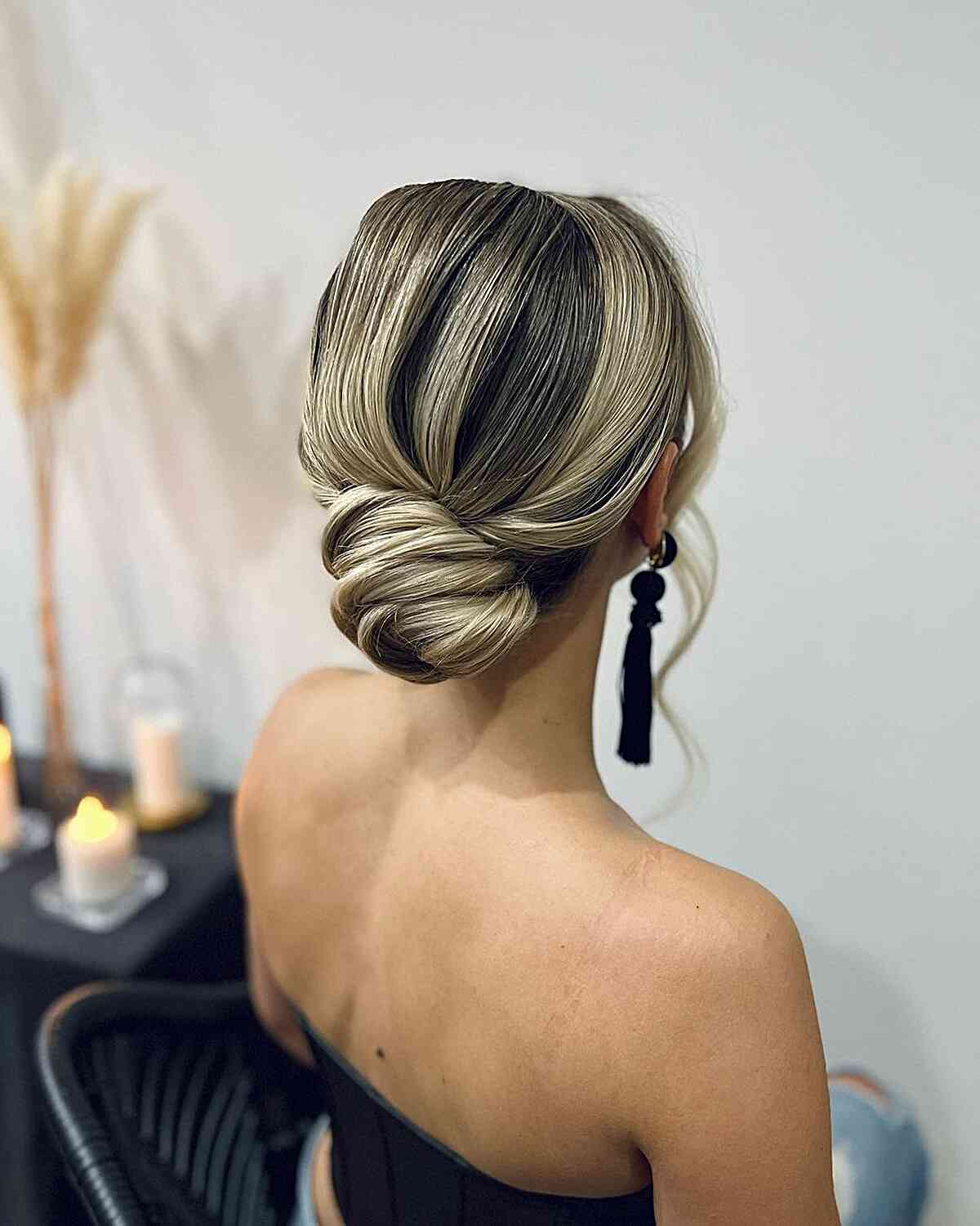 Simple Loosely-Styled Twisted Low Middle Bun Updo