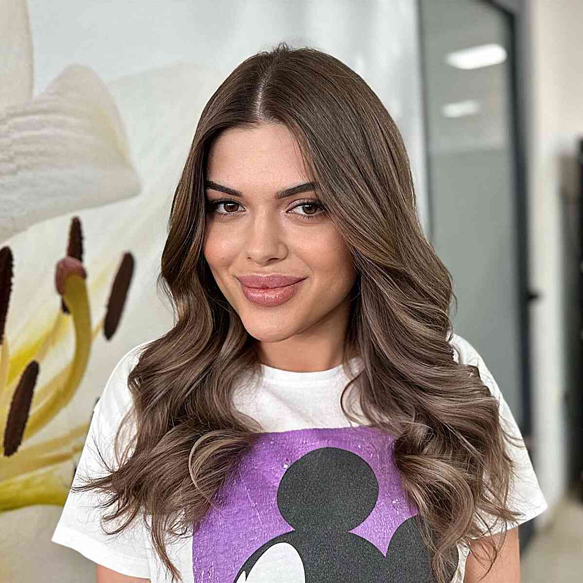 Simple Middle Part Style for Long Brown Hair and women with diamond faces