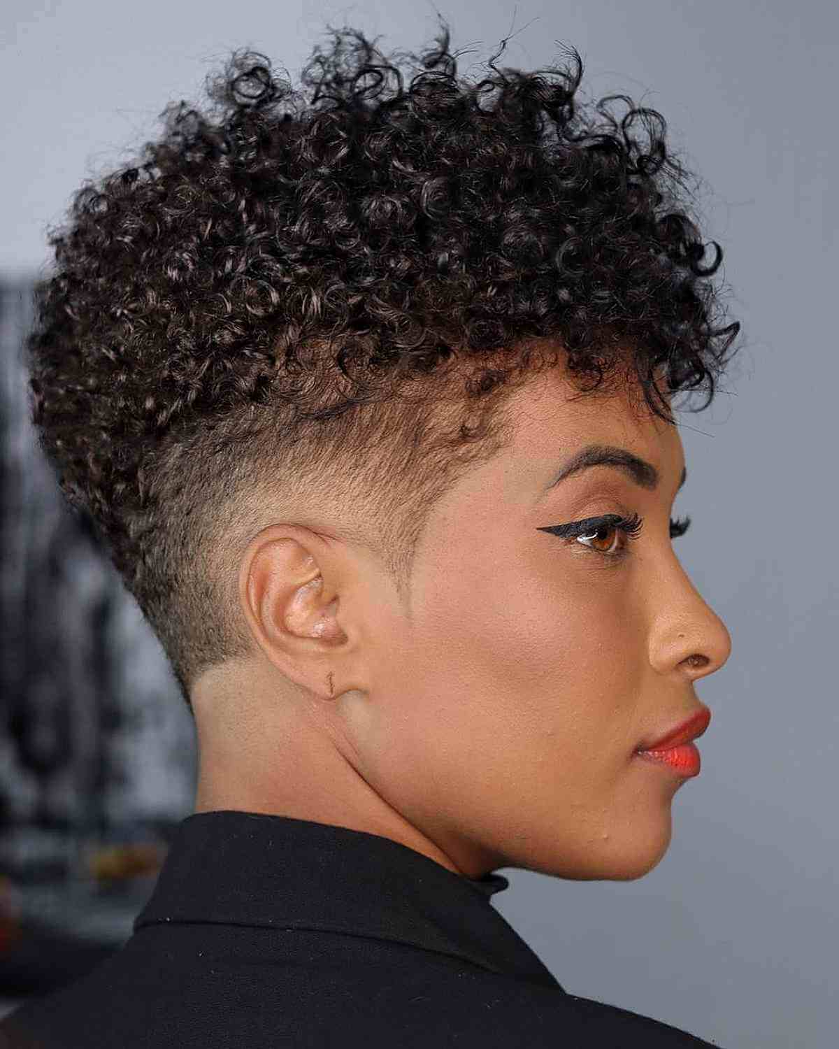 Simple Tapered Pixie for Black Women with Natural Curly Hair