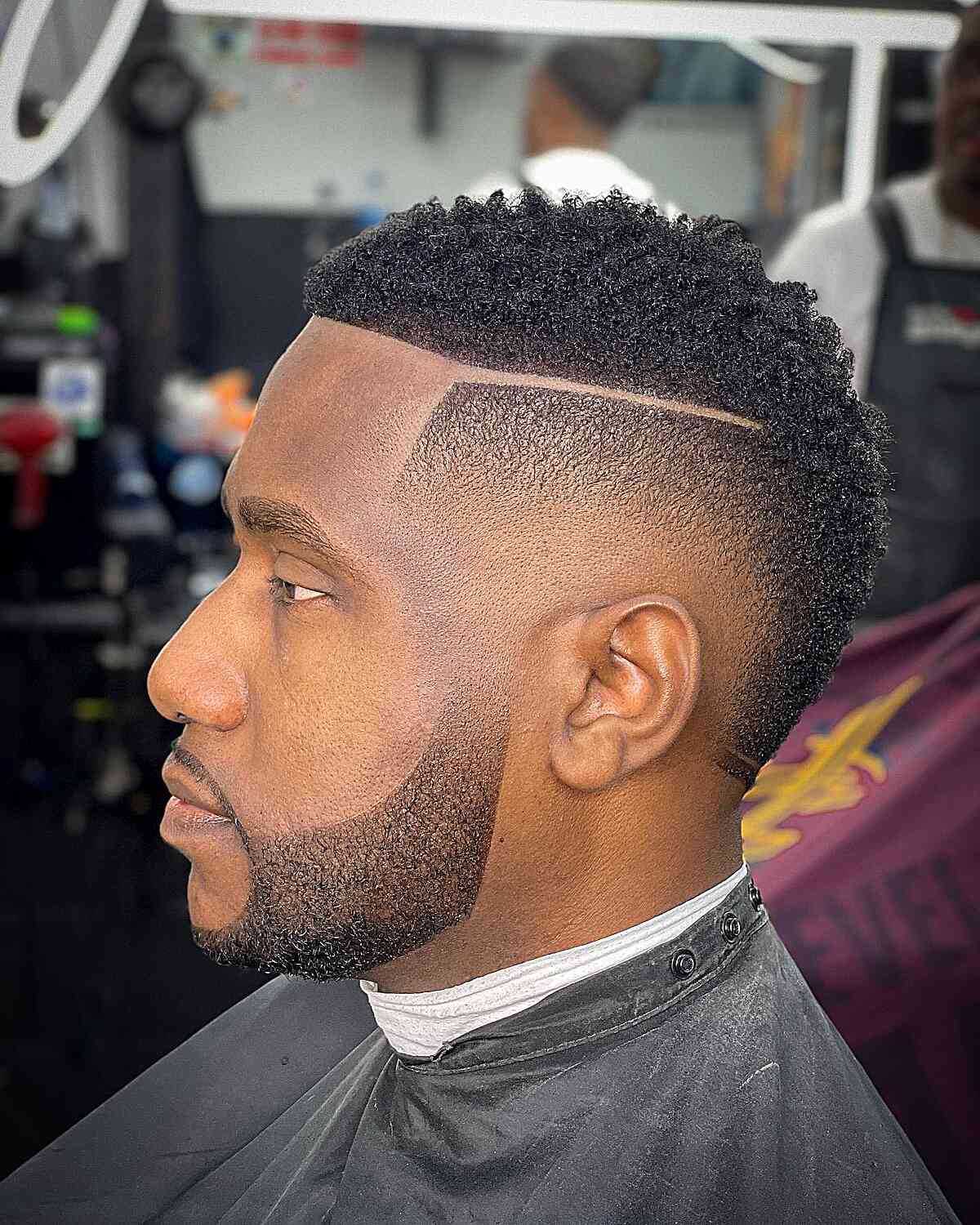 Skin Fade Curly Frohawk with Line-Up for Men
