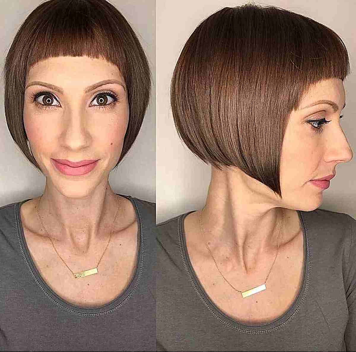 Sleek A-Line Bob with Very Short Rounded Bangs for Long Faces