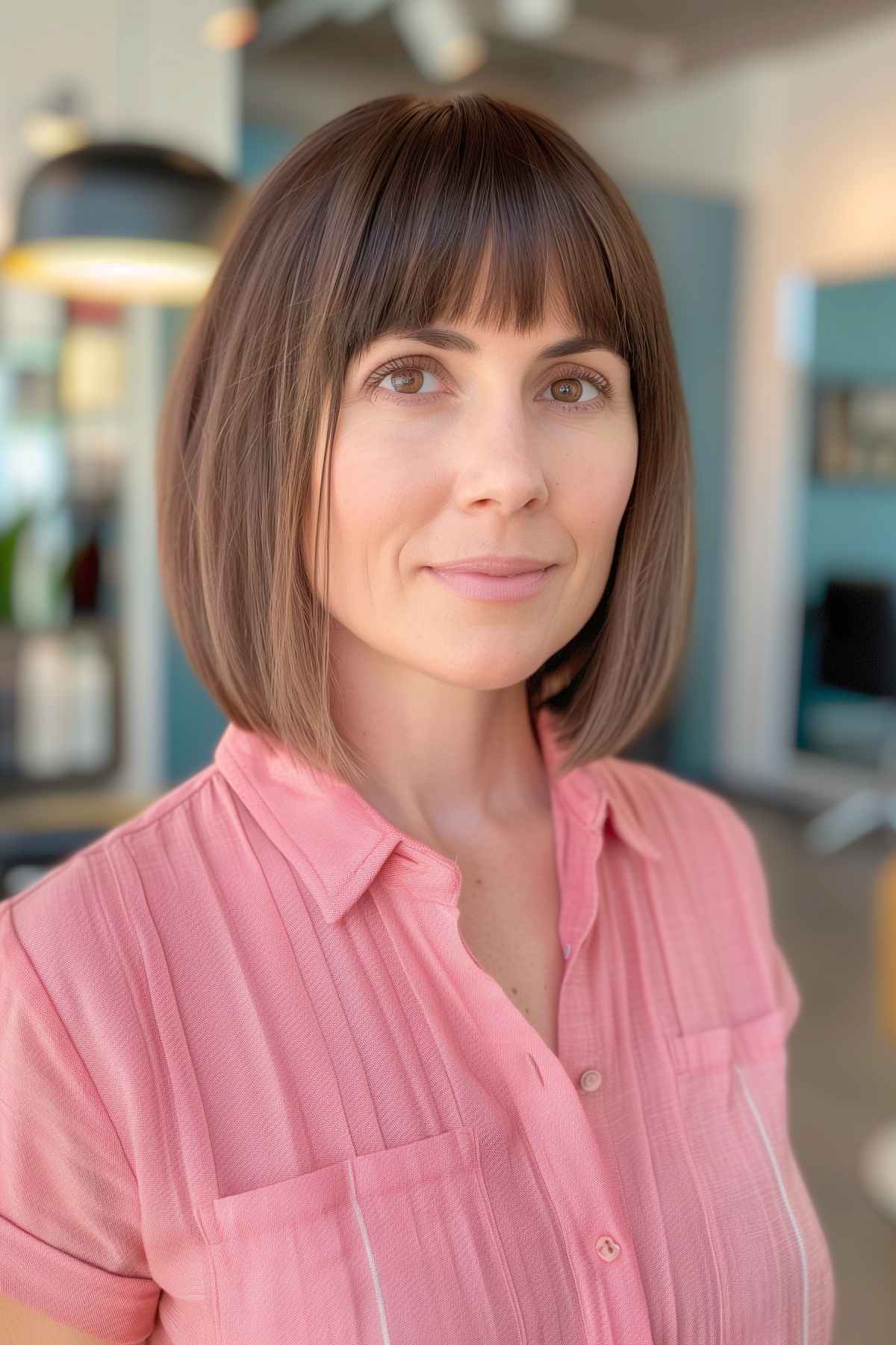 Sleek bob with blunt bangs for thick hair