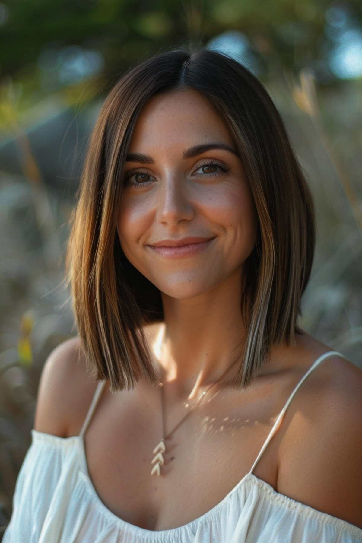 Woman with sleek bob hairstyle for hot weather