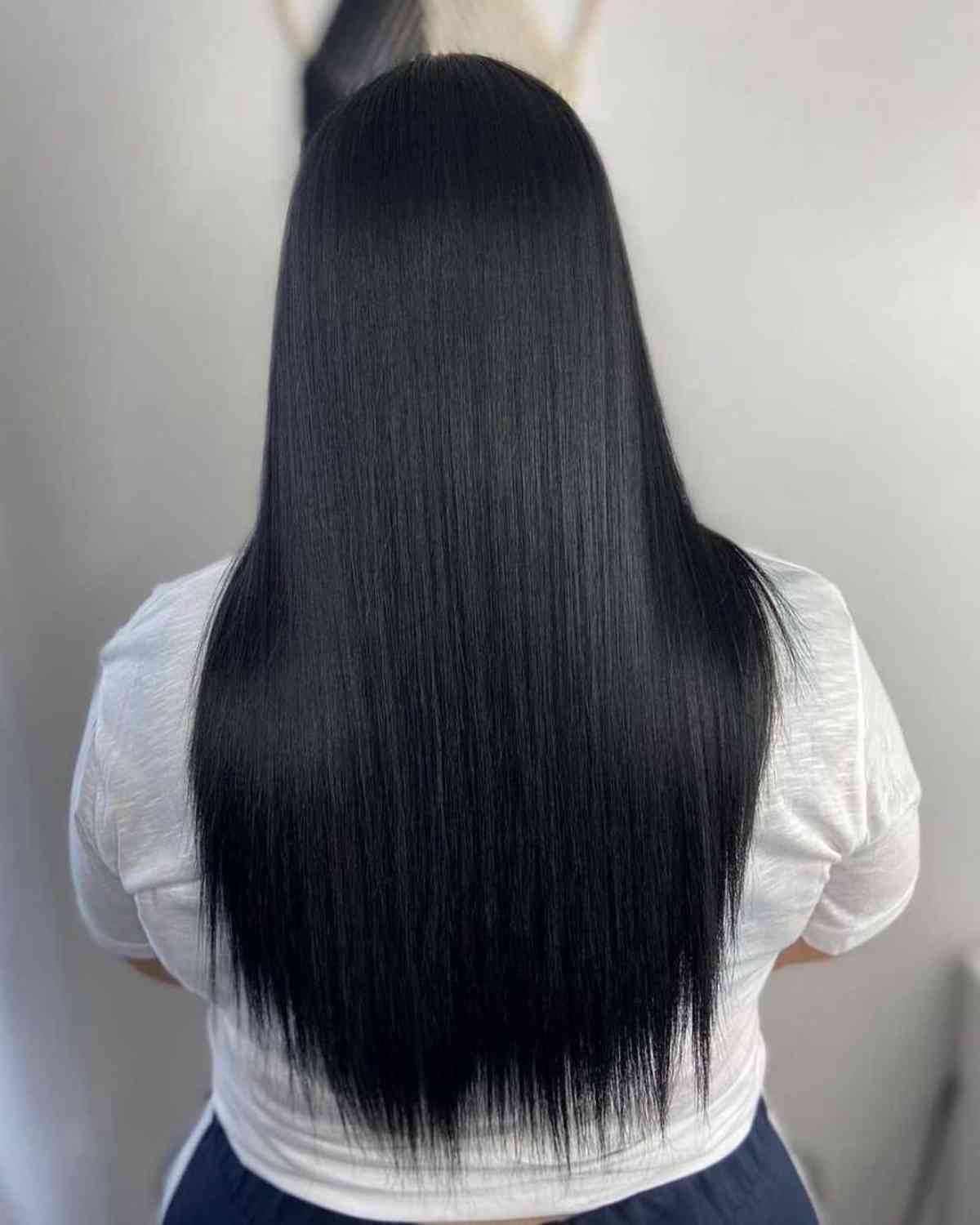 Straight long black hair with textured ends