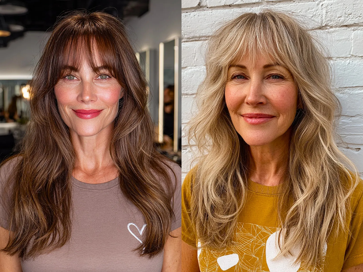 Sleek long haircuts with bangs for women over 50