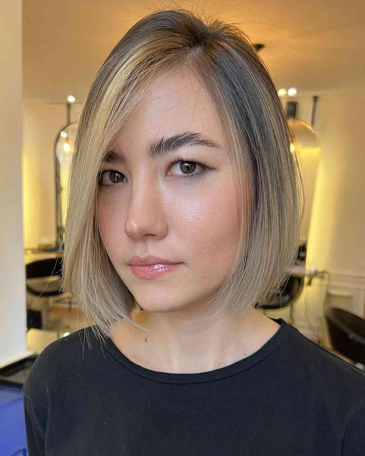 Sleek Low-Maintenance Side-Parted Chin-Length Bob for Thin Hair