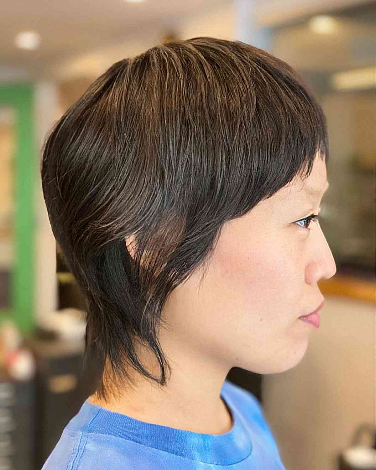 Sleek Mini Long Shaggy Pixie Mullet with Straight Bangs