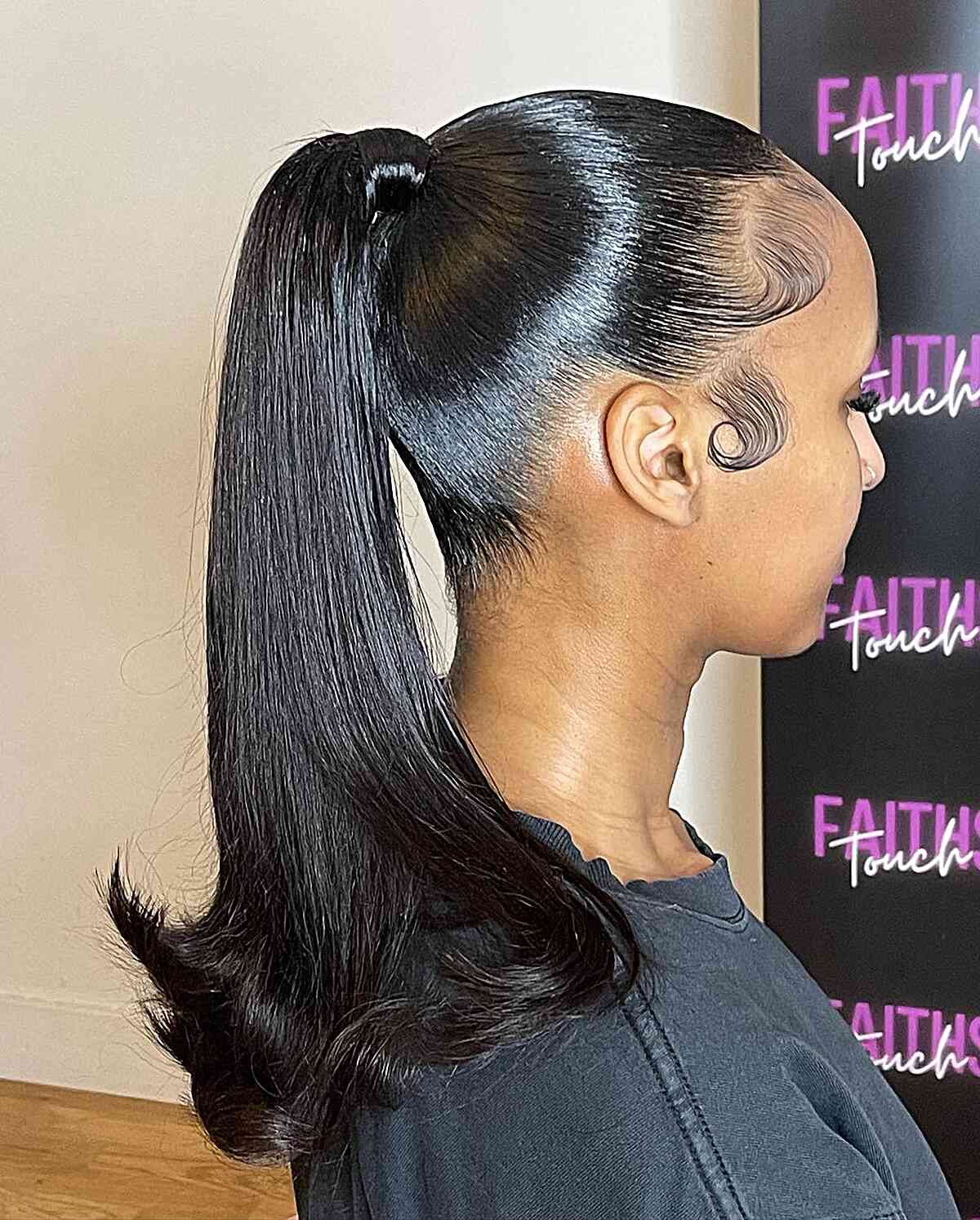 Sleek Ponytail and Edges for Long Black Hair