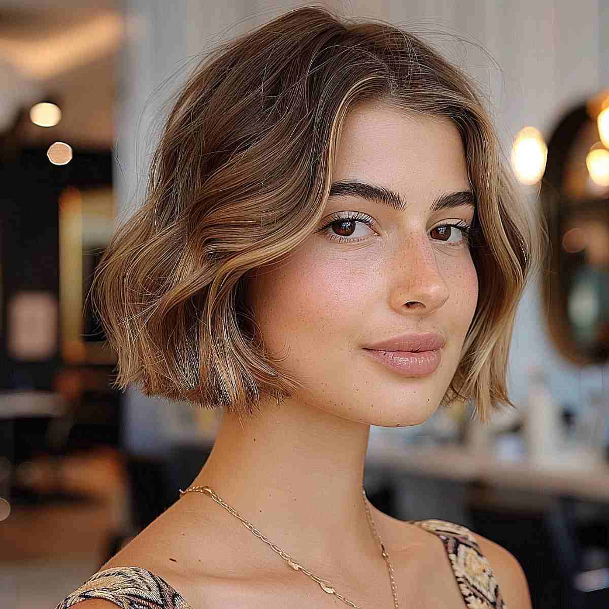 Tousled and youthful short blunt bob haircut