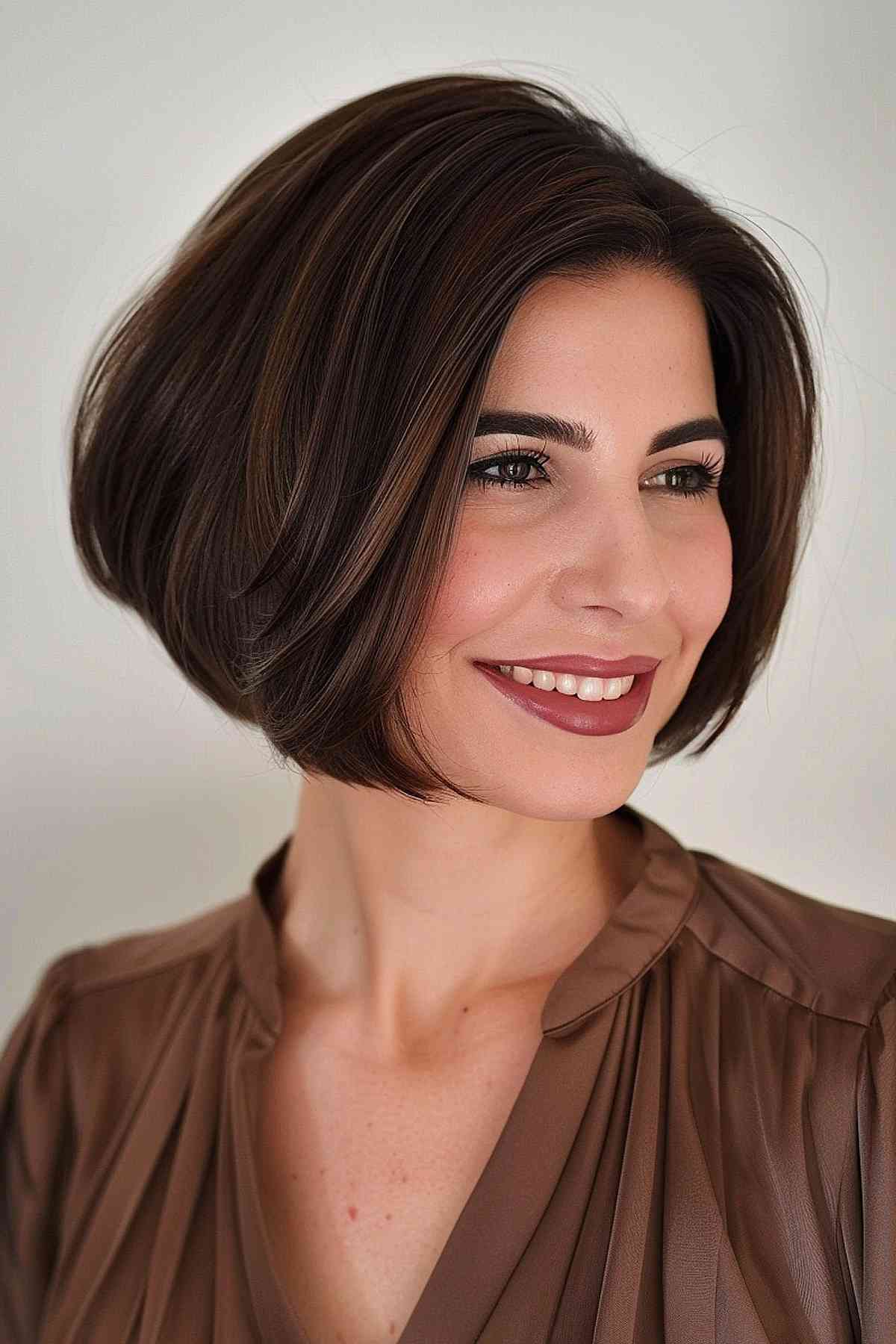 Sleek and straight Chanel bob cut at chin-length for a refined appearance.