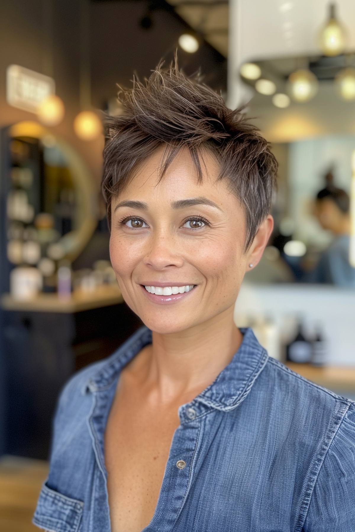 Short spiky haircut for Asian women with dark hair