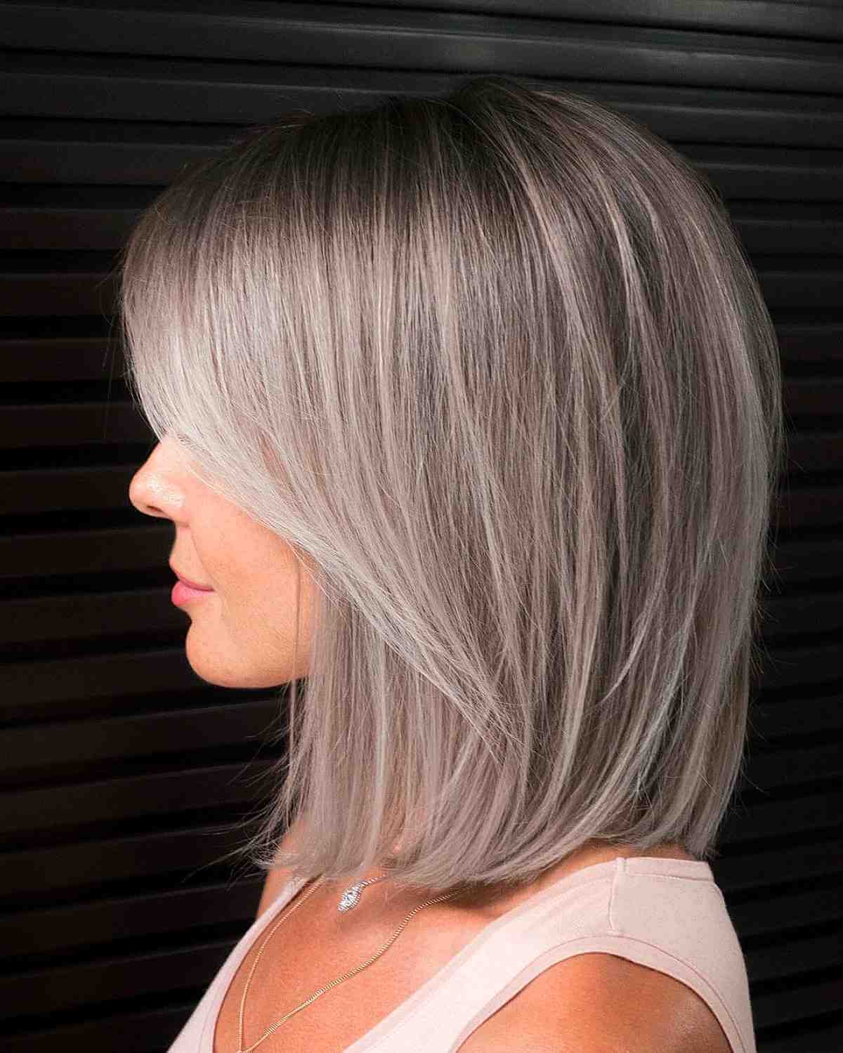 Sleek Shoulder-Length Silver Straight Cut