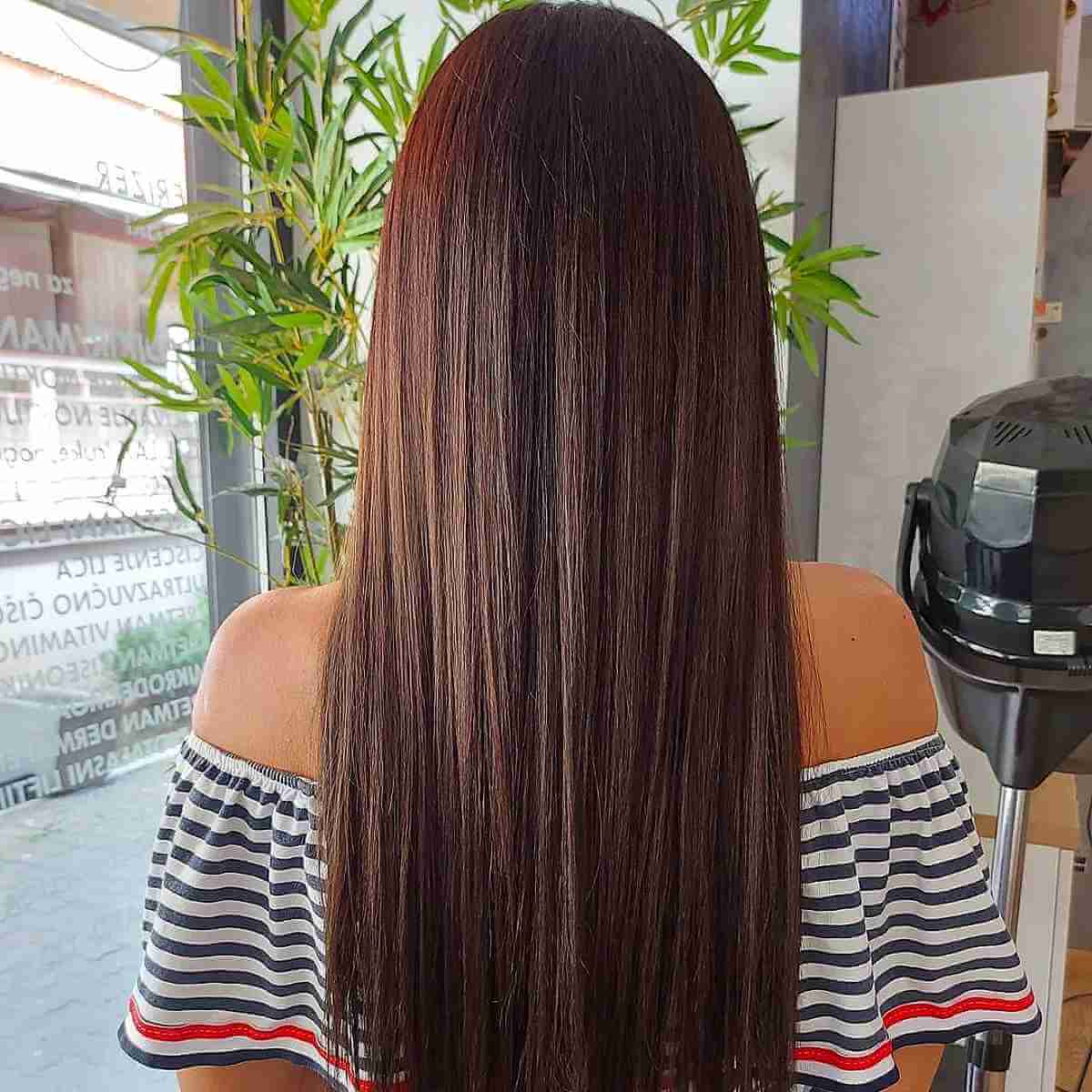 Sleek Straight Long Chestnut Hair