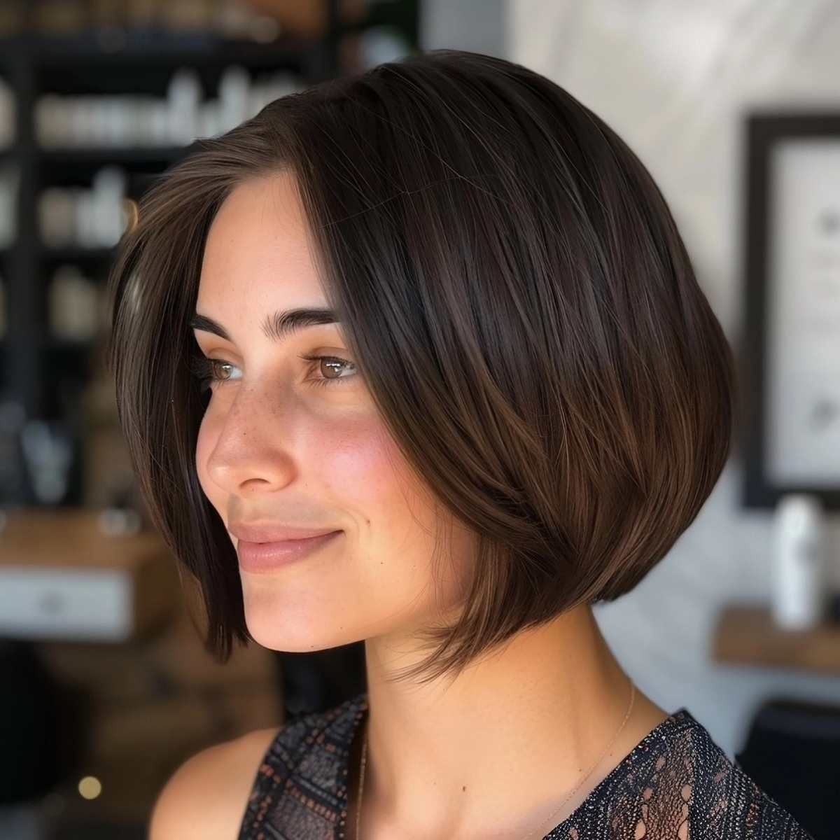 Picture of sleek yet edgy short hairstyle for long faces