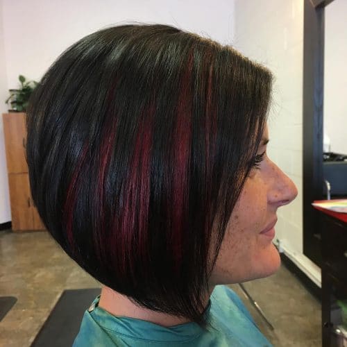 Sleek Angled Bob with Red Panels hairstyle