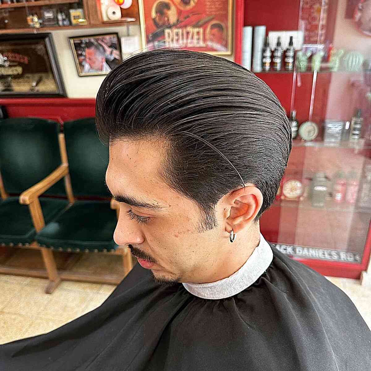 Slick Back Tapered Pompadour for Mens Medium Hair