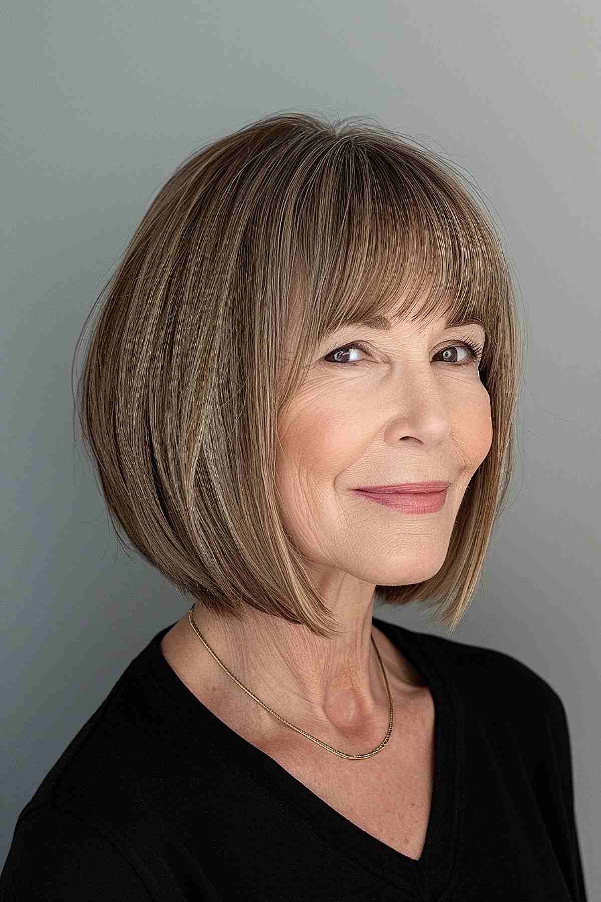 Slightly Angled Bob with Bangs for Women over 60