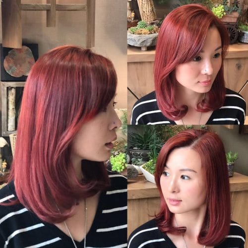 Red Shoulder-Length Hair for Square Face Shapes