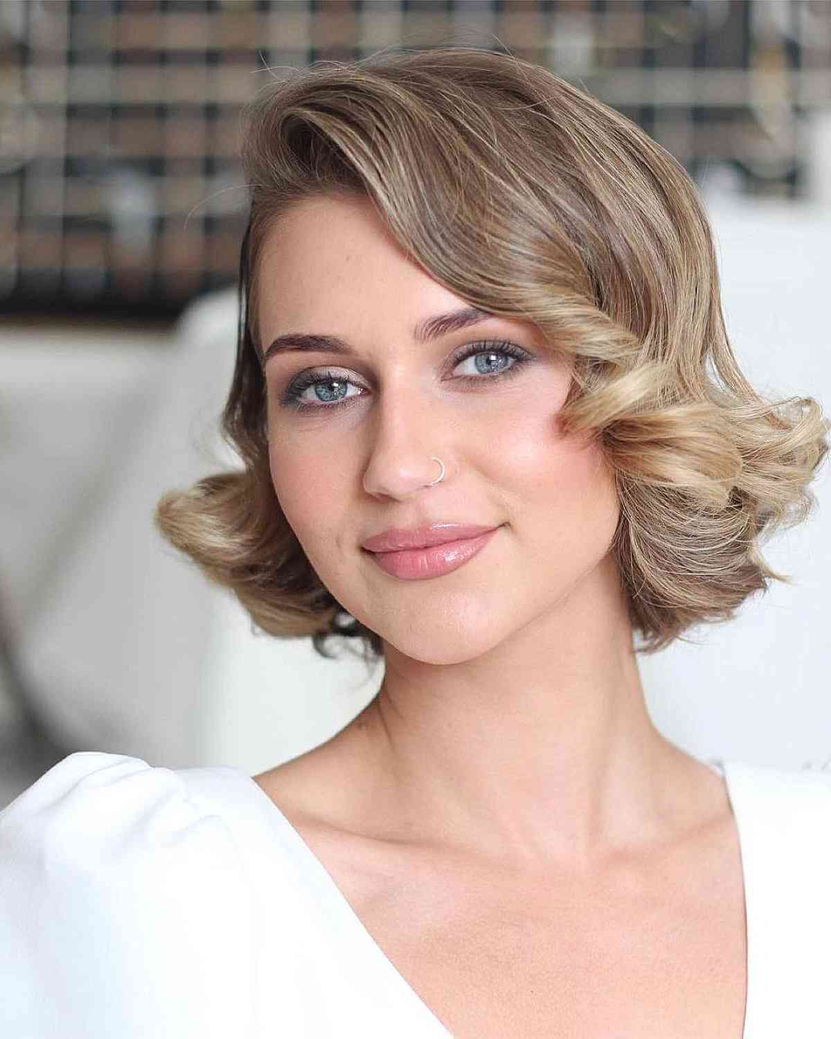 Soft and Glamorous Loose Curls on Short Hair for Weddings