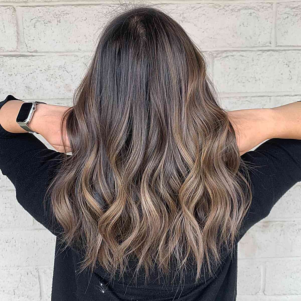 Soft Ash Brown Balayage Ombre Long Hair with Choppy Ends