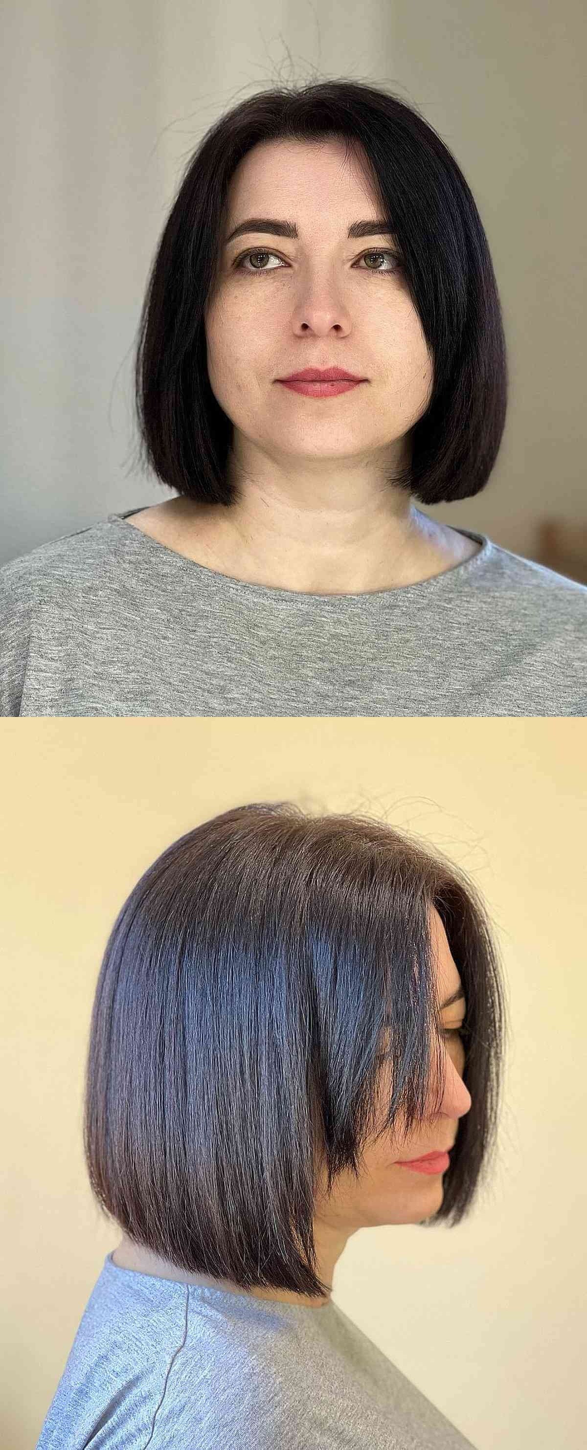 Soft Blunt Cut for Thick Hair for a Lady Over 40