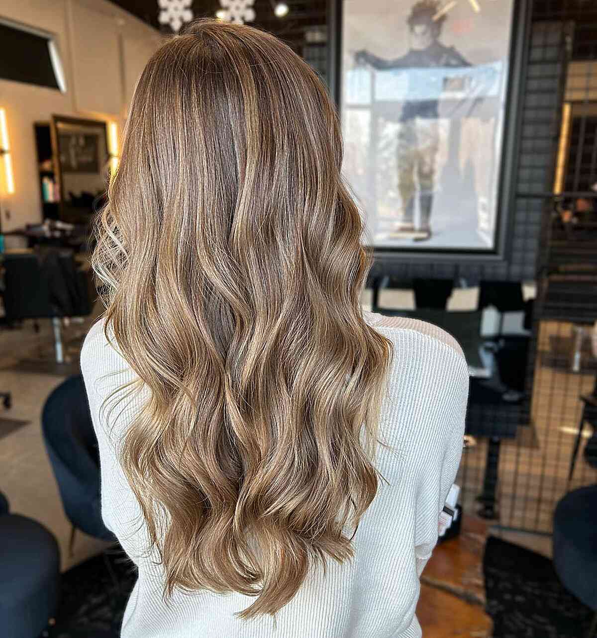 Soft Dishwater Blonde Highlights on Long-Length Brown Hair