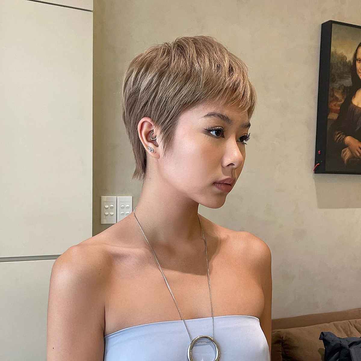 Soft Light Brown Pixie with Soft Fringe