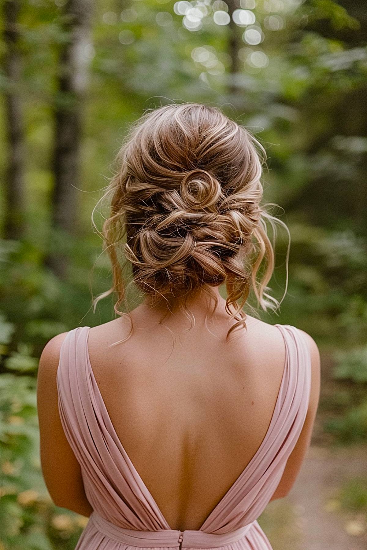 Loose updo for bridesmaids with soft curls