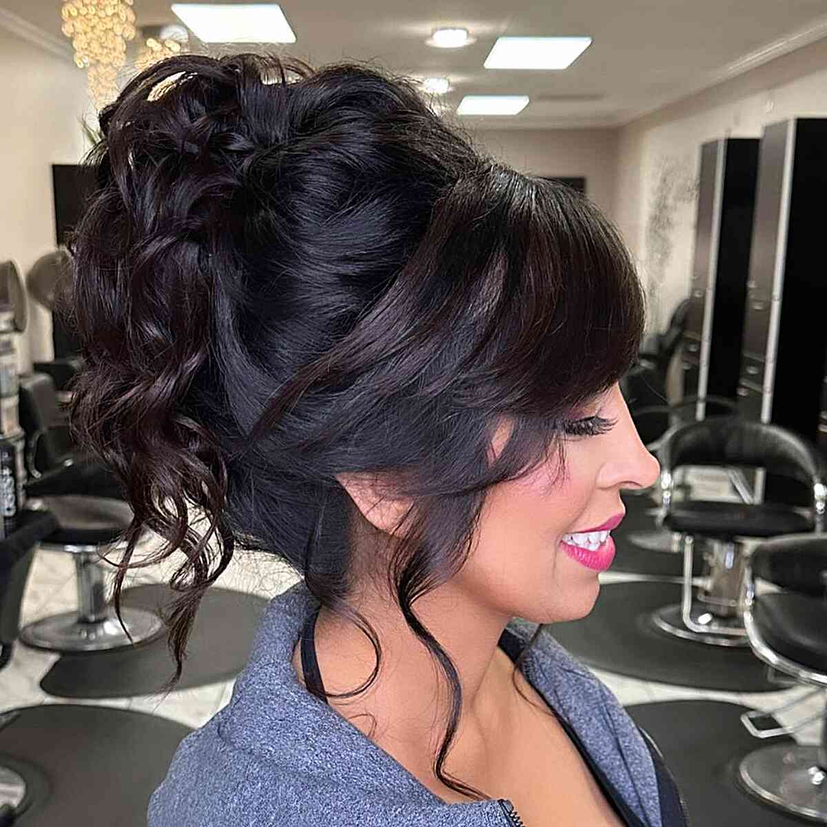 Soft Messy Updo with Side-Swept Bangs