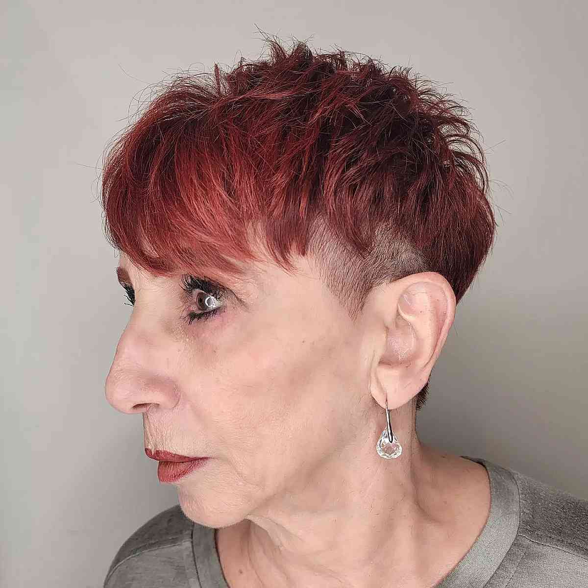 Soft Red Pixie Undercut for Women Over 70