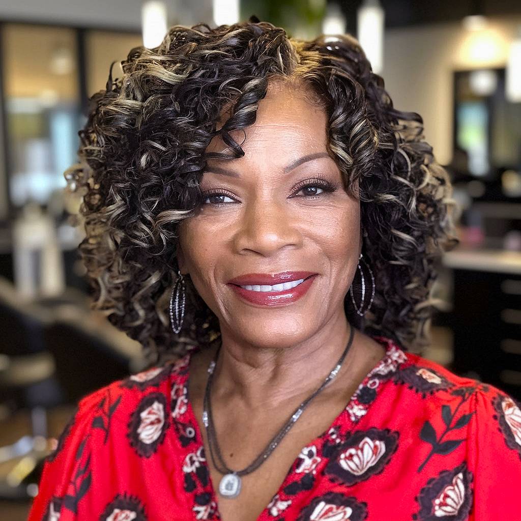 Soft ringlet curls for women over 60, adding gentle volume and shape