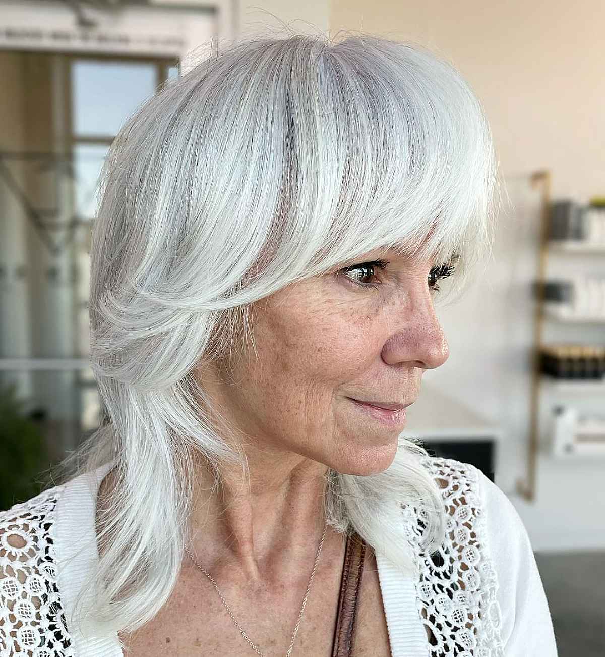 Soft Shag with Heavy Bangs for White Hair