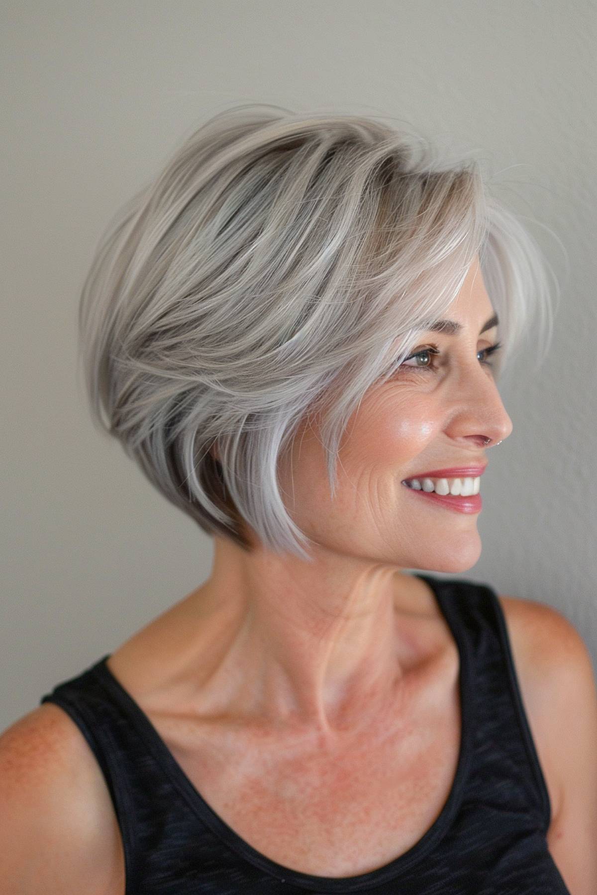 Short stacked bob for fine hair with soft layers