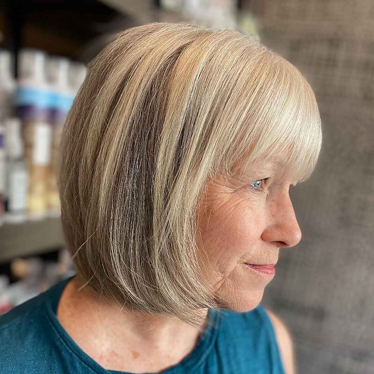 soft textured bob with bangs