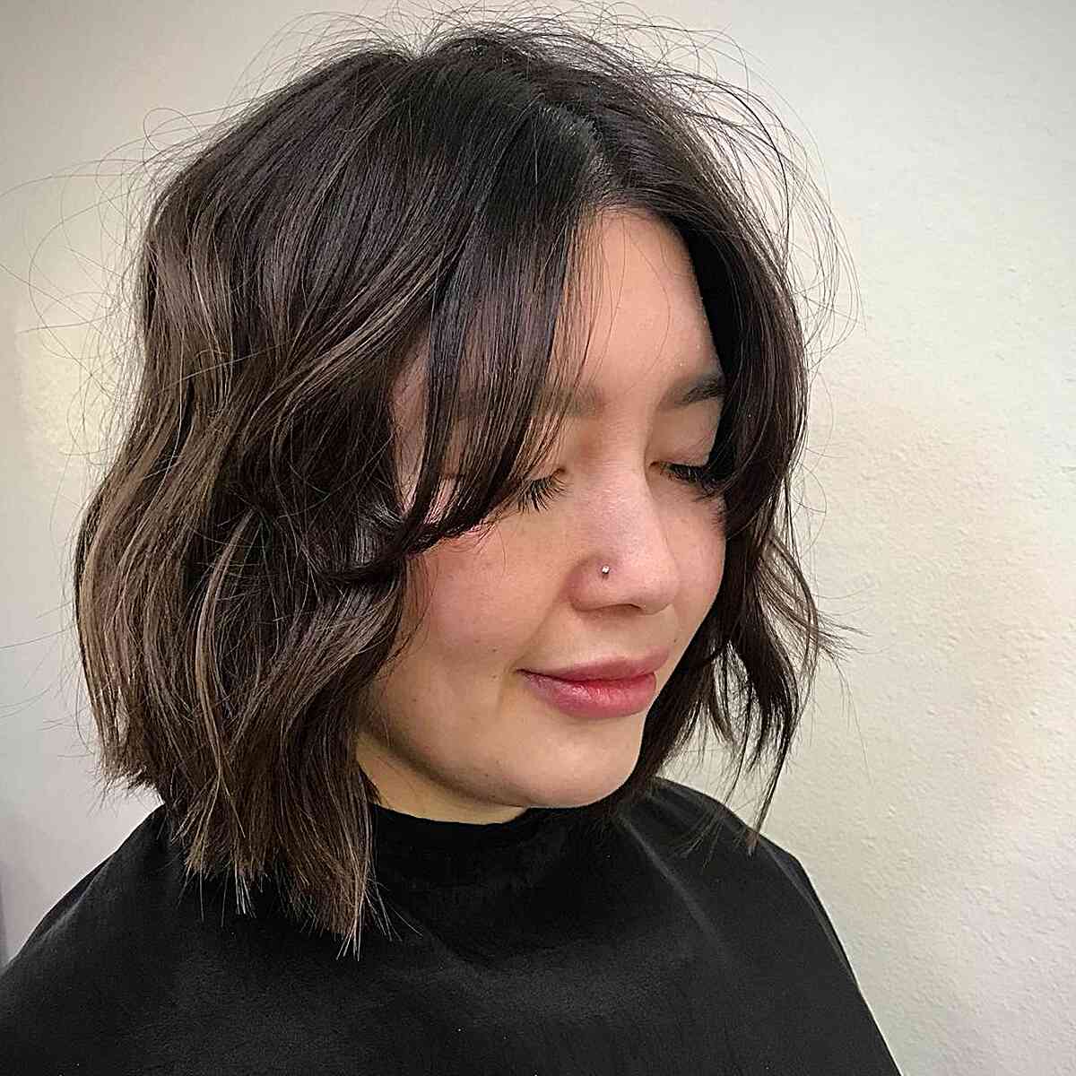 Neck-Grazing Soft Tousled Bob with Face Frame and Shattered Ends