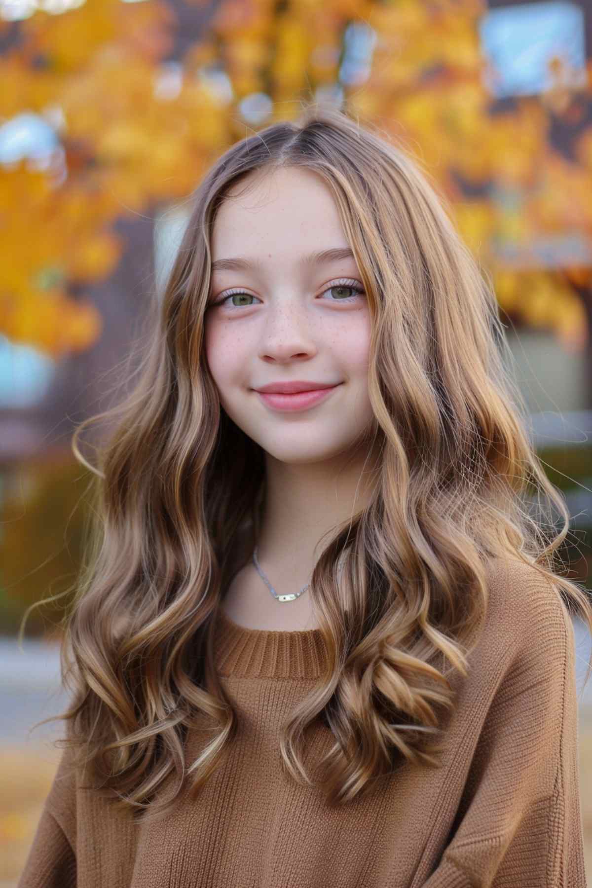 Tween girl with soft wavy hairstyle and center part