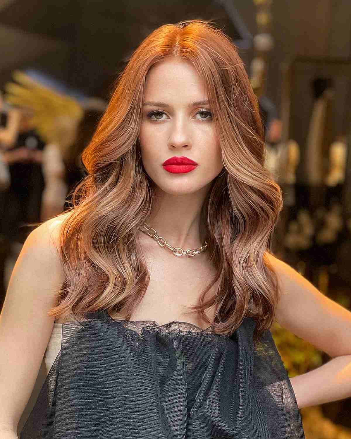 Soft Wavy Red-Brown Hair