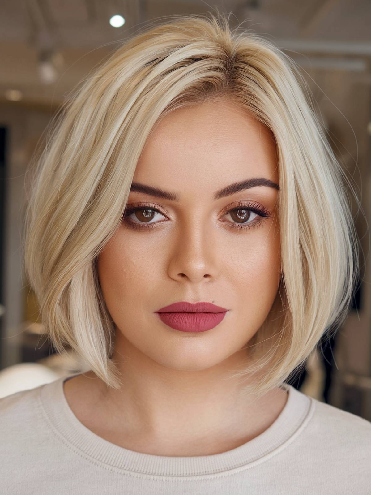 Soft winter blonde bob haircut for fine hair