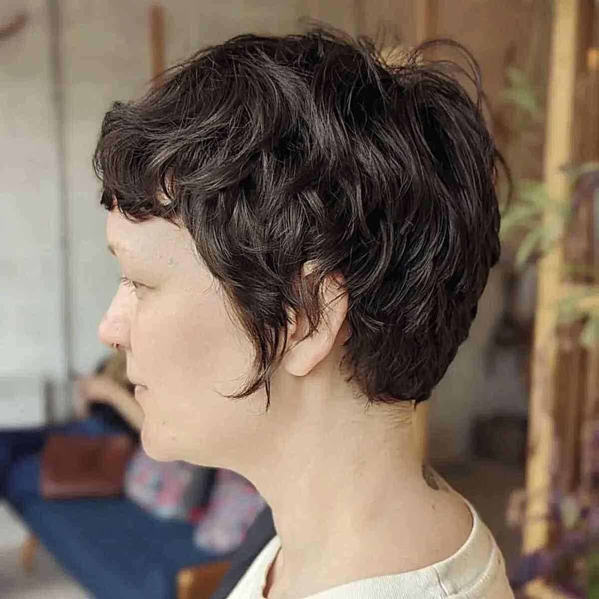 Nape-Length Soft Wixie with Short Wavy Bangs