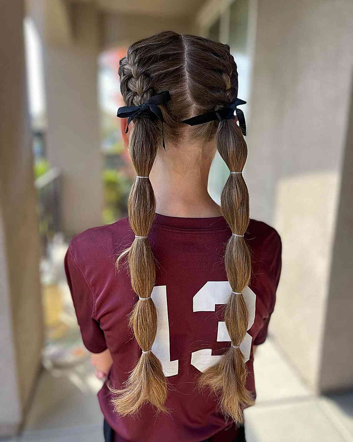 Softball Low Pigtails with Long Bubble Braids for Girls
