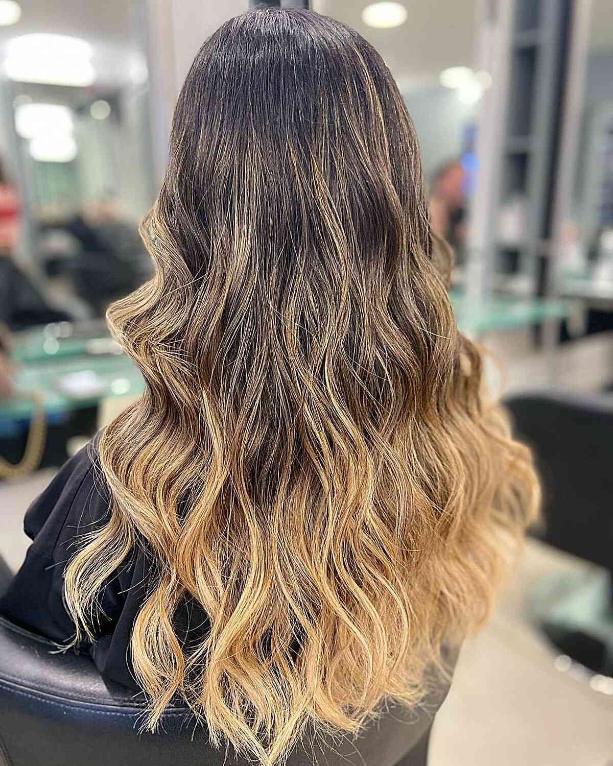 Sophisticated Black to Light Brown Ombre Tips