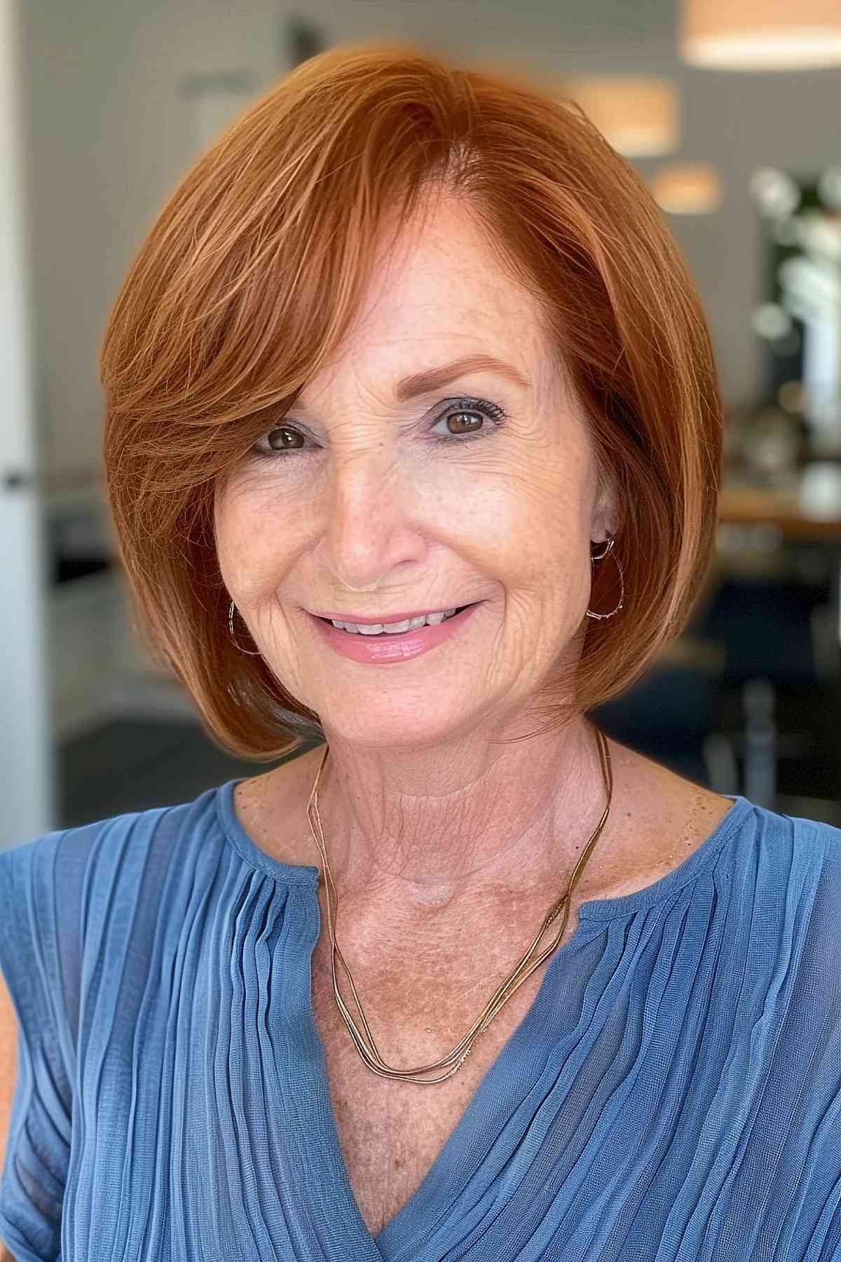 Sophisticated ginger copper bob for women over 60