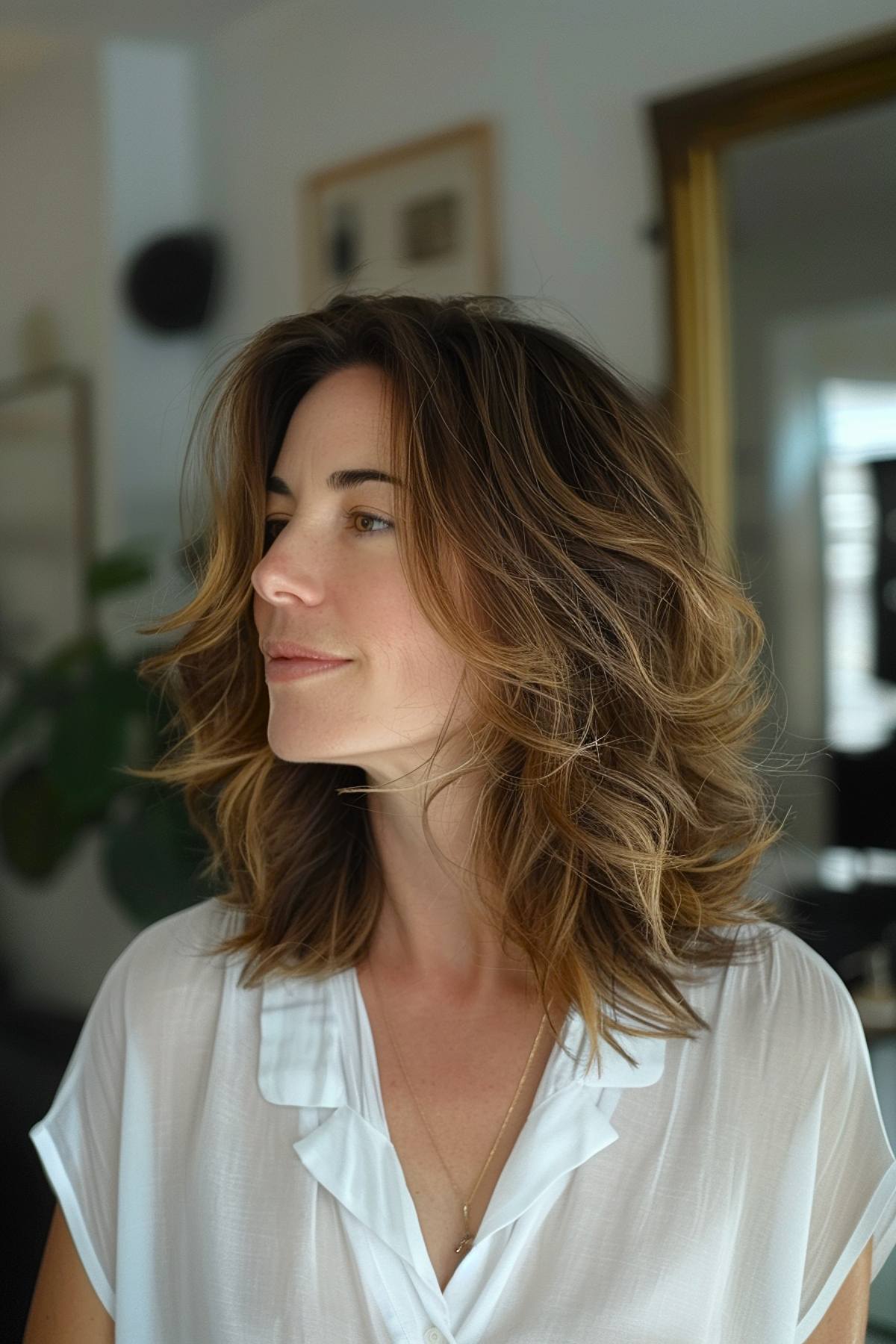 Modern medium shag haircut with tousled layers for women over 40