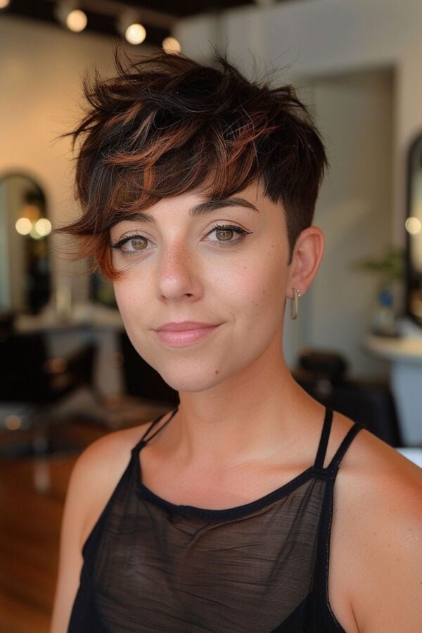 Wavy Spiked Pixie Cut with Long Bangs