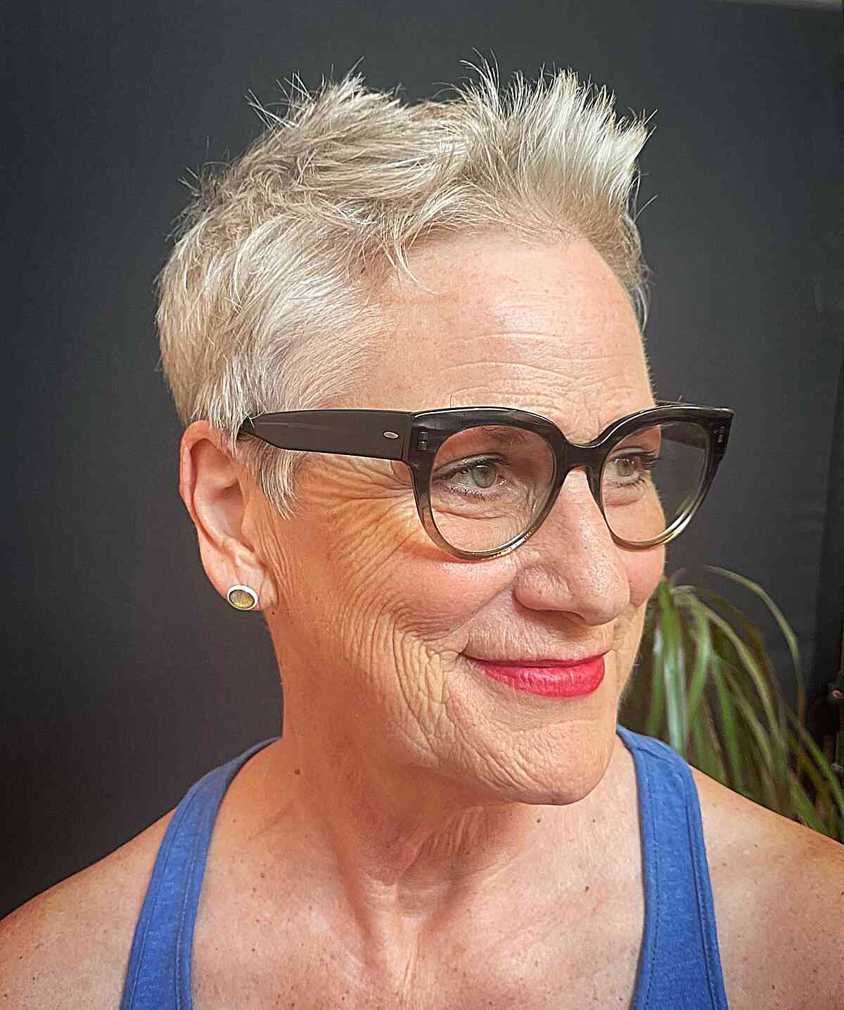 Spiked Up White Pixie for 60-year-olds with Fine Hair