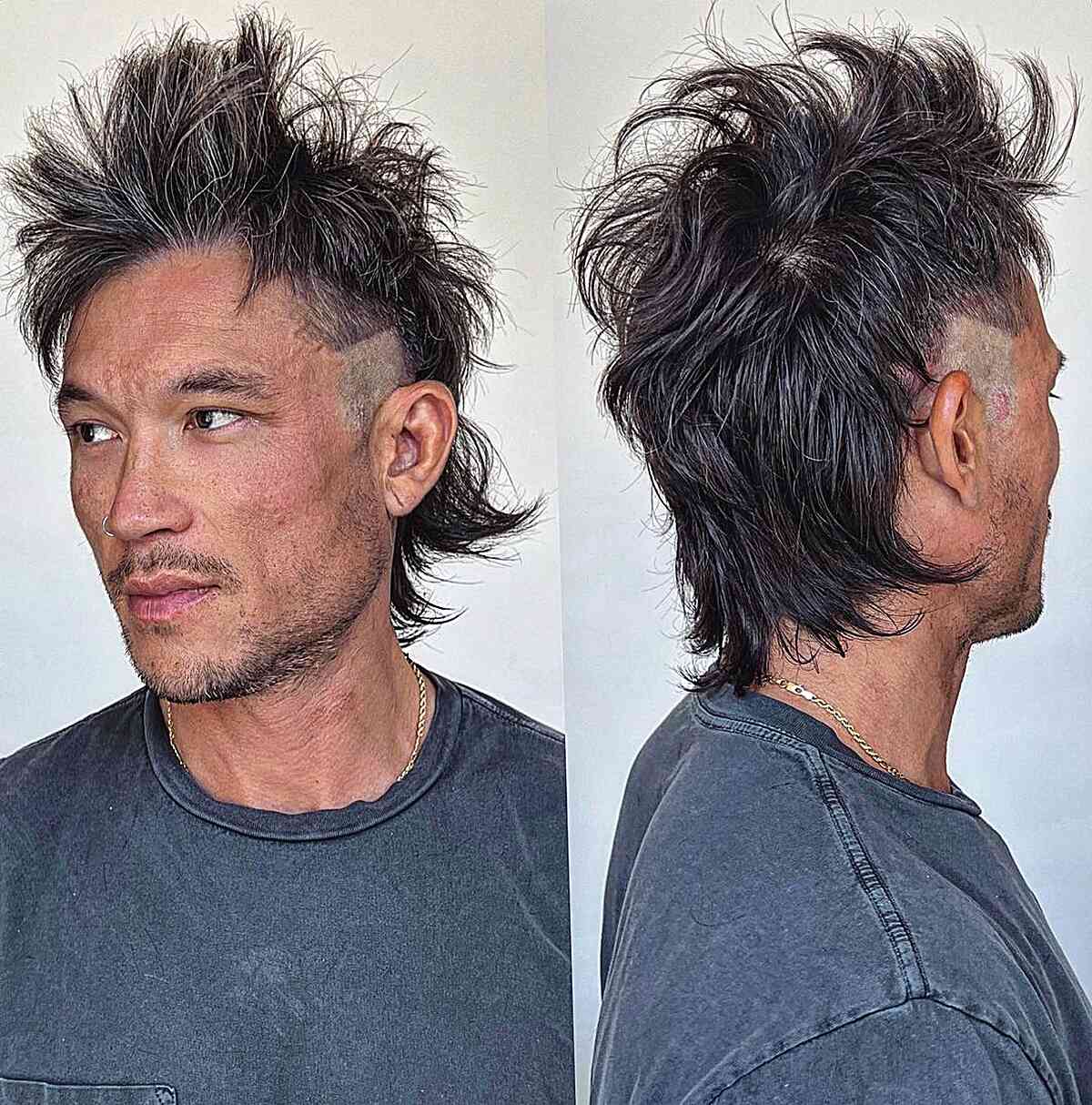 Spiky Mullet with Shaved Sides for Guys