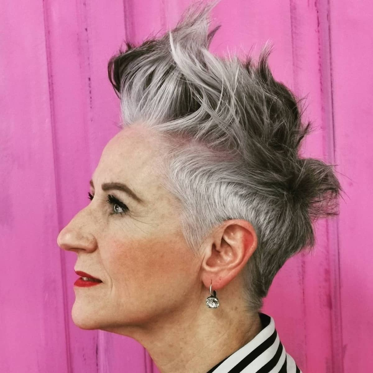 Spiky pixie for women over 60 with thin grey hair